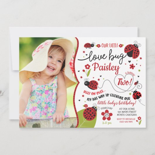 Ladybug Birthday Invitation, Lady Love Bug Invite Kaart (Voorkant)