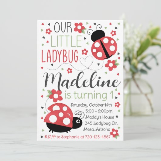 Ladybug Birthday Invitation, Ladybug Invitation (Debout devant)