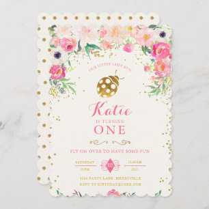 LadyBug Birthday Invitation Pink Kaart
