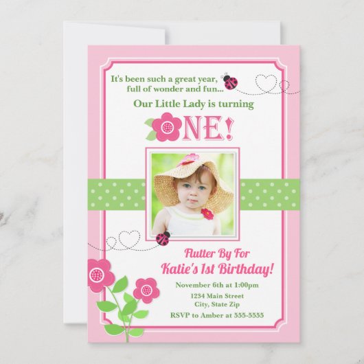 Ladybug Birthday Invitation Pink Ladybug 1er (Devant)