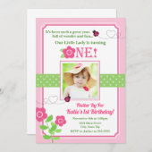 Ladybug Birthday Invitation Pink Ladybug 1er (Devant / Derrière)
