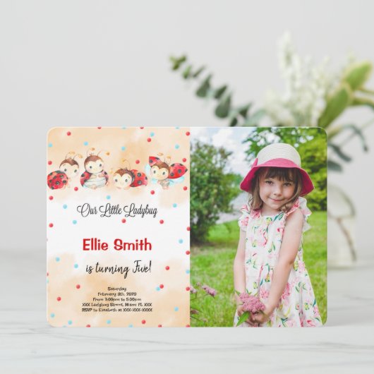 Ladybug Birthday Photo Invitation (Debout devant)