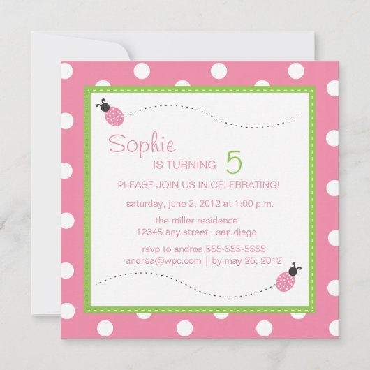 Ladybug Birthday Square Invitation Kaart (Voorkant)