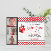 Ladybug Birthday-uitnodiging met foto's Kaart (Staand voorkant)