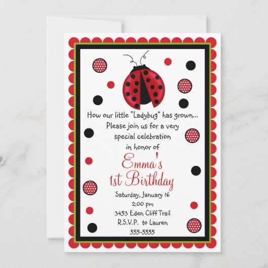 Ladybug Birthday-uitnodigingen Kaart (Voorkant)