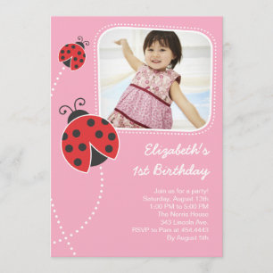 Ladybug Birthday-uitnodigingen Roze fotokaart Kaart