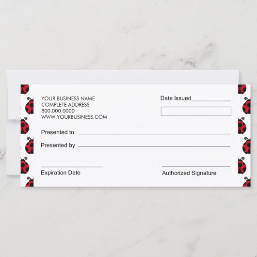 Ladybug Boutique Style Cadeaubonnen (Achterkant)