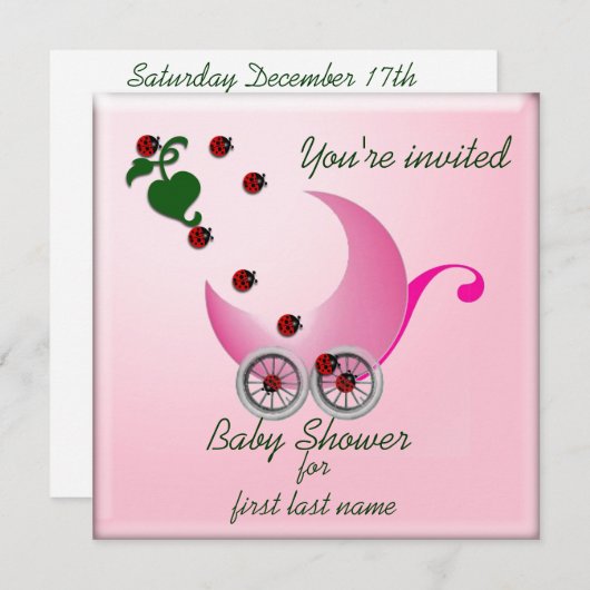 Ladybug Bug-gy Invitation Kaart (Voorkant / Achterkant)