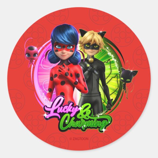 Ladybug & Cat Noir | Lucky & Charming Ronde Sticker (Voorkant)