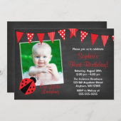 Ladybug Chalkboard Fotodag Kaart (Voorkant / Achterkant)