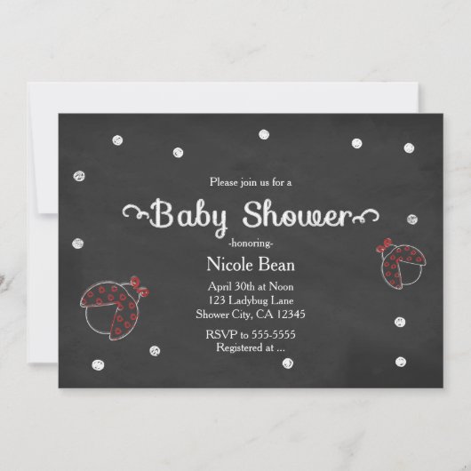 Ladybug Chalkboard Stippen Baby Shower Invitations Kaart (Voorkant)