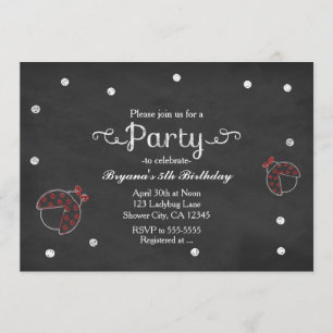 Ladybug Chalkboard Stippen Birthday Party Invitati Kaart