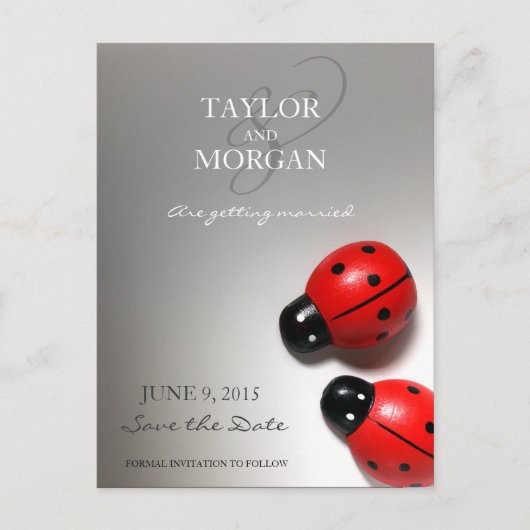 Ladybug Classic Modern Wedding Sla de datum op Aankondigingskaart (Voorkant)