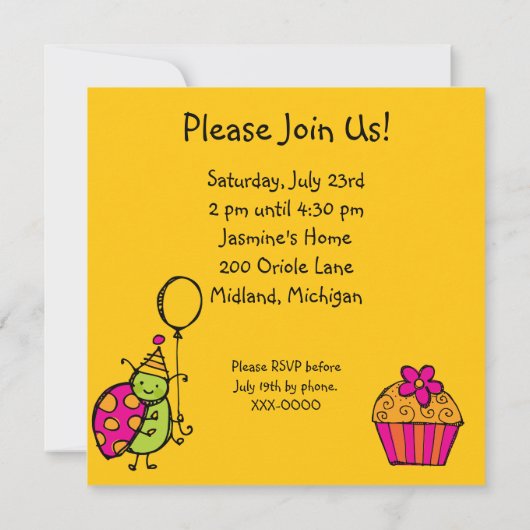 Ladybug Cupcake Customisé Invitations d'anniversai (Dos)