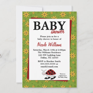 Ladybug Daisies Baby Shower Invitations Kaart