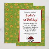 Ladybug Daisies Birthday Party Invitations Kaart (Voorkant / Achterkant)