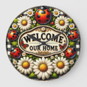Ladybug Daisy Welkom Thuismuur Grote Klok (Voorkant)