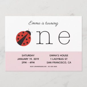 Ladybug eerste verjaardaguitnodiging in roze kaart