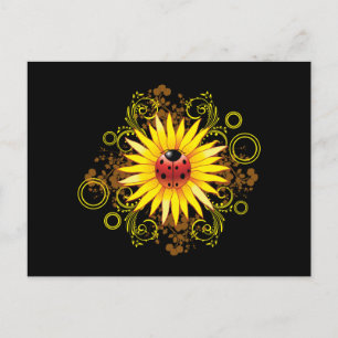 Ladybug en Briefkaart van zonnebloemen