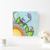 Ladybug en Butterfly Doodle Flower Vierkante Klok (Huis)