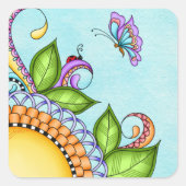 Ladybug en Butterfly Doodle Flower Vierkante Sticker (Voorkant)