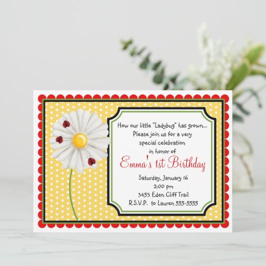 Ladybug en Daisy Birthday-uitnodigingen Kaart (Staand voorkant)