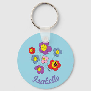  Ladybug- en Flowers-kunst op maat Sleutelhanger