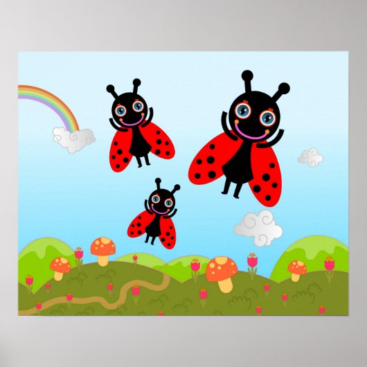 Ladybug en paddenstoelen poster (Voorkant)