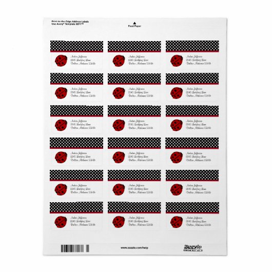 Ladybug en Polka-dot Adresetiketten Etiket (Full Sheet)