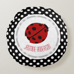 Ladybug en Polka Dot Sierkussen Rond Kussen