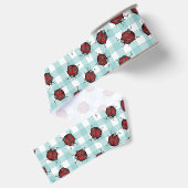 Ladybug en Turquoise Gingham Natuur Pattern Grosgrain Lint (Achterkant)