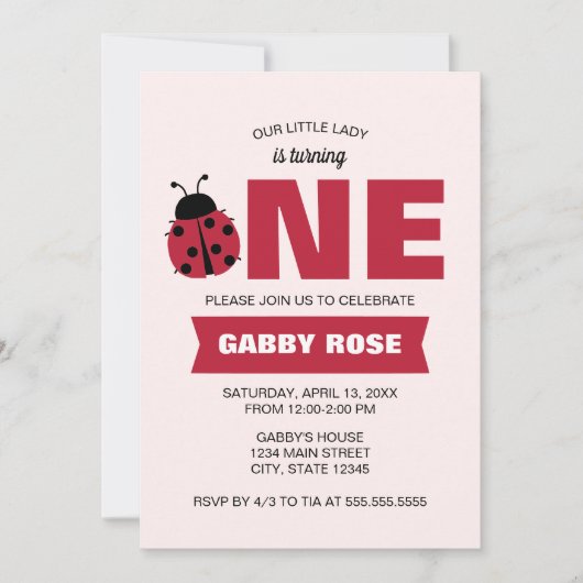 Ladybug First Birthday Invitation (Devant)