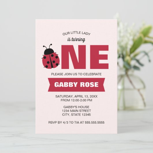 Ladybug First Birthday Invitation (Debout devant)