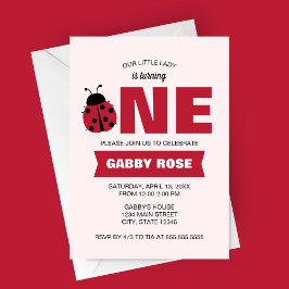 Ladybug First Birthday Invitation Kaart