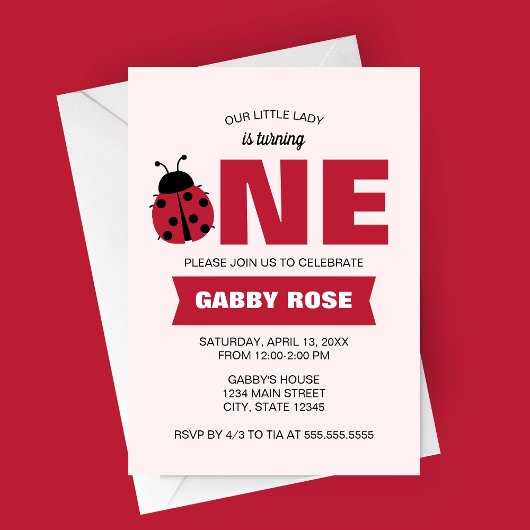 Ladybug First Birthday Invitation Kaart