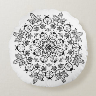 Ladybug Flower Leaves Mandala Colour me Pillow Rond Kussen
