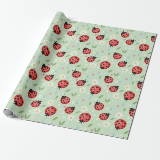 Ladybug Flower Pattern Cadeaupapier (Uitgerold)