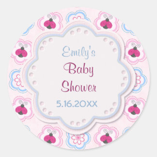 Ladybug Flowers Baby shower - Aanpassen Ronde Sticker