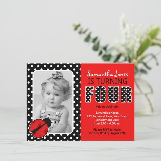 Ladybug Forth Birthday Party Kaart (Staand voorkant)
