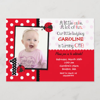 Ladybug Foto 1st Birthday Party Invitation Kaart