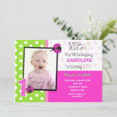Ladybug Foto 1st Birthday Party Invitation Kaart (Staand voorkant)