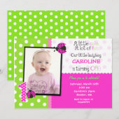 Ladybug Foto 1st Birthday Party Invitation Kaart (Voorkant / Achterkant)