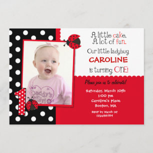 Ladybug Foto 1st Birthday Party Invitation Kaart