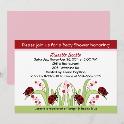 Ladybug Garden #2 Invitations de douche pour bébé (Devant / Derrière)