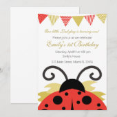 Ladybug Gold Red Girl Anniversaire Fête Invitation (Devant / Derrière)