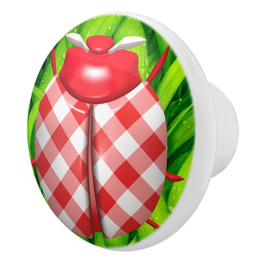Ladybug gras gingham check schattig rood groen wit keramische knop (Rechts)