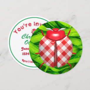 Ladybug gras gingham check schattig rood wit groen kaart