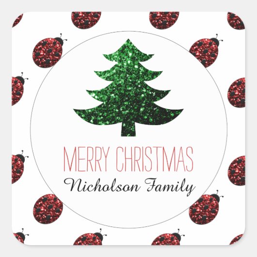 Ladybug + Groene kerstboomgaarden Gift Label (Voorkant)