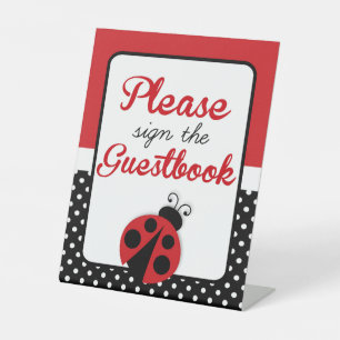 Ladybug Guestbook Birthday of Baby shower Reclamebord Met Voetstuk