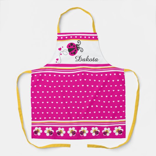 Ladybug hartstip en bloemen roze wit geel schort (Voorkant)